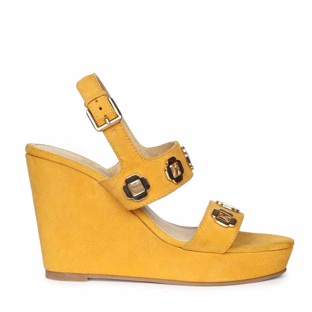 Saint Nerina Golden Mustard Suede Leather Wedge Heels