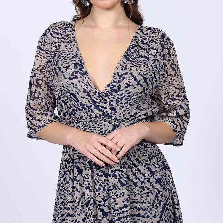 Saint Margot Navy Abstract Print Viscose Mini Dress