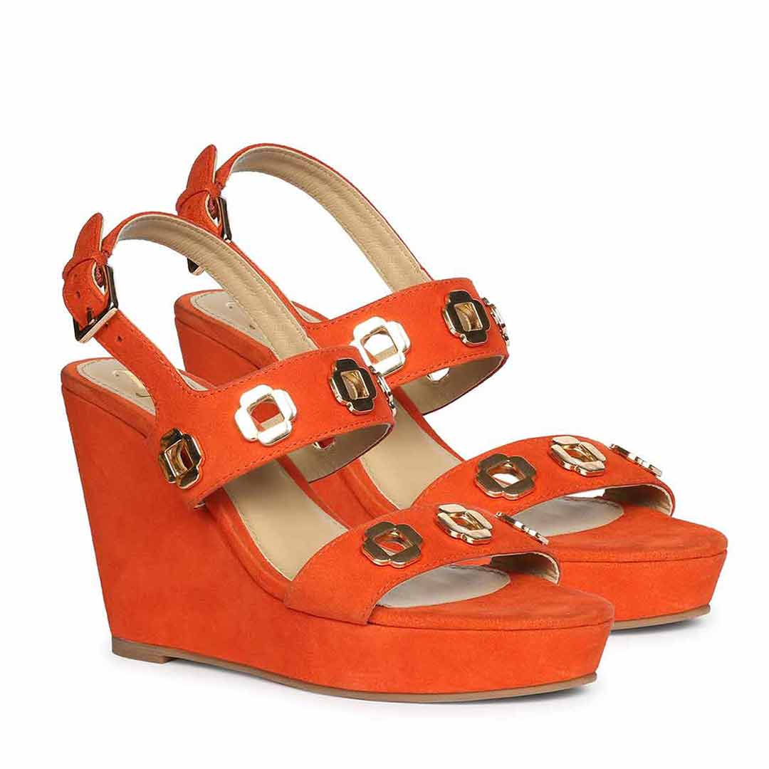 Saint Nerina Eyelet Coral Suede Leather Wedge Heels