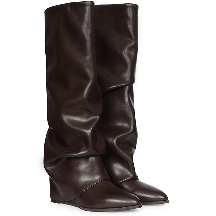 Saint Brown Leather Wedge Long Boots