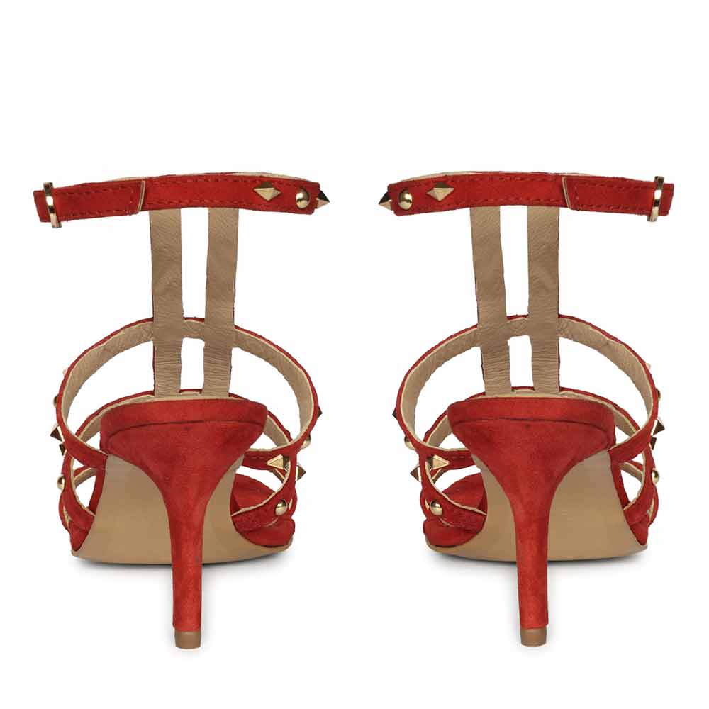 Saint Quenel Metallic Red Leather Studded Stilettos