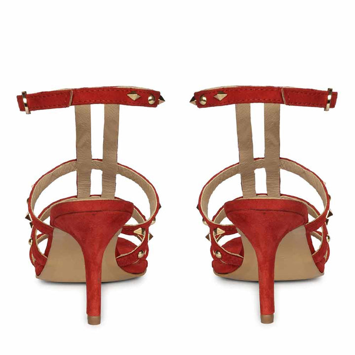 Saint Quenel Metallic Red Leather Studded Stilettos