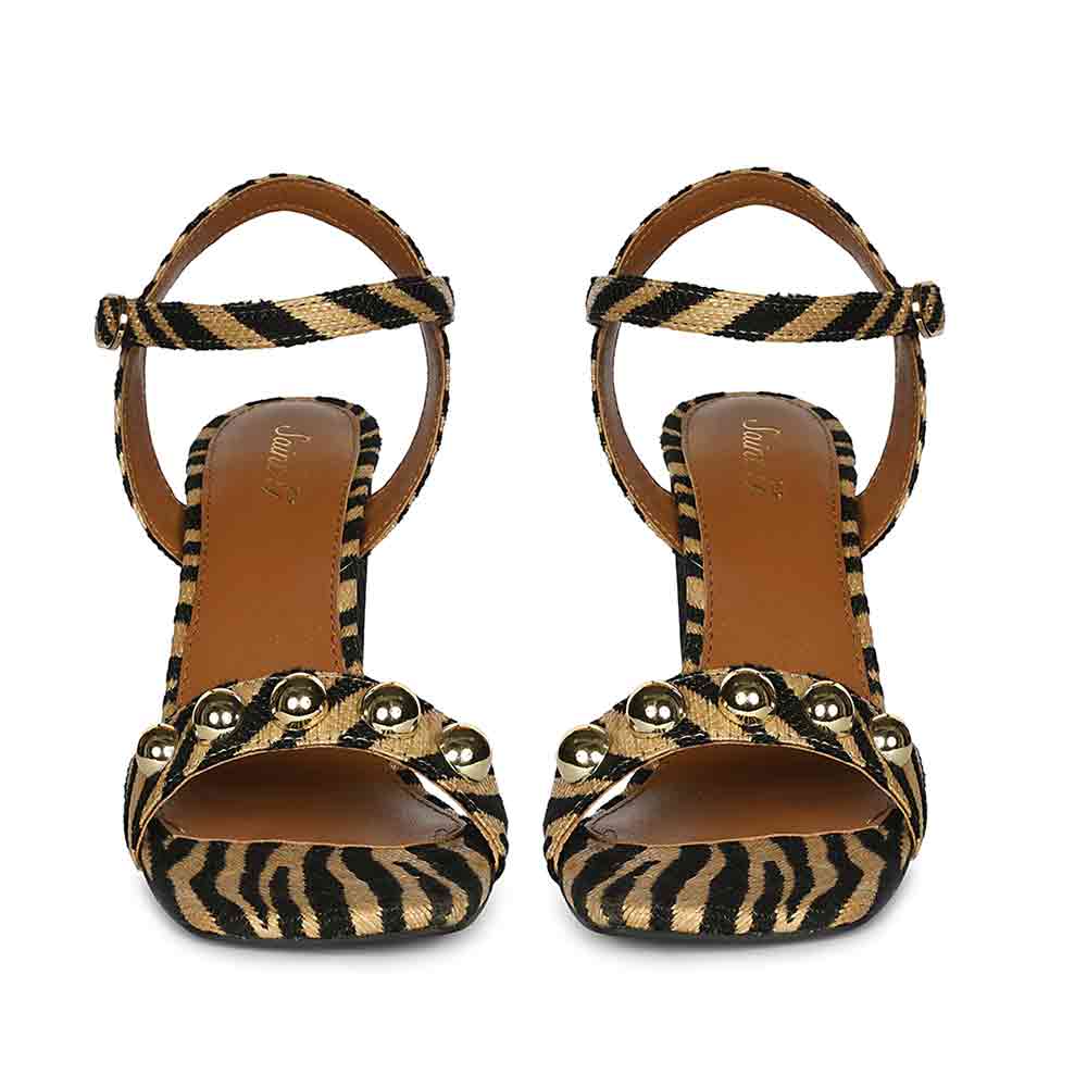 Saint Avery Beige Leopard Raffia High Block Heels