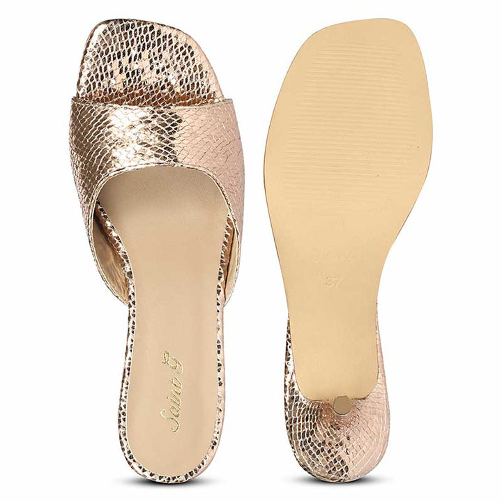 Saint Lorelei Gold Snake Embossed Kitten Heels