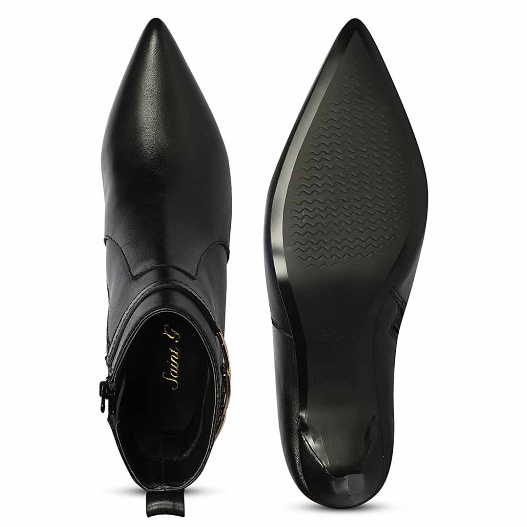 Saint Paige Gold Chain Black Leather Ankle Boots