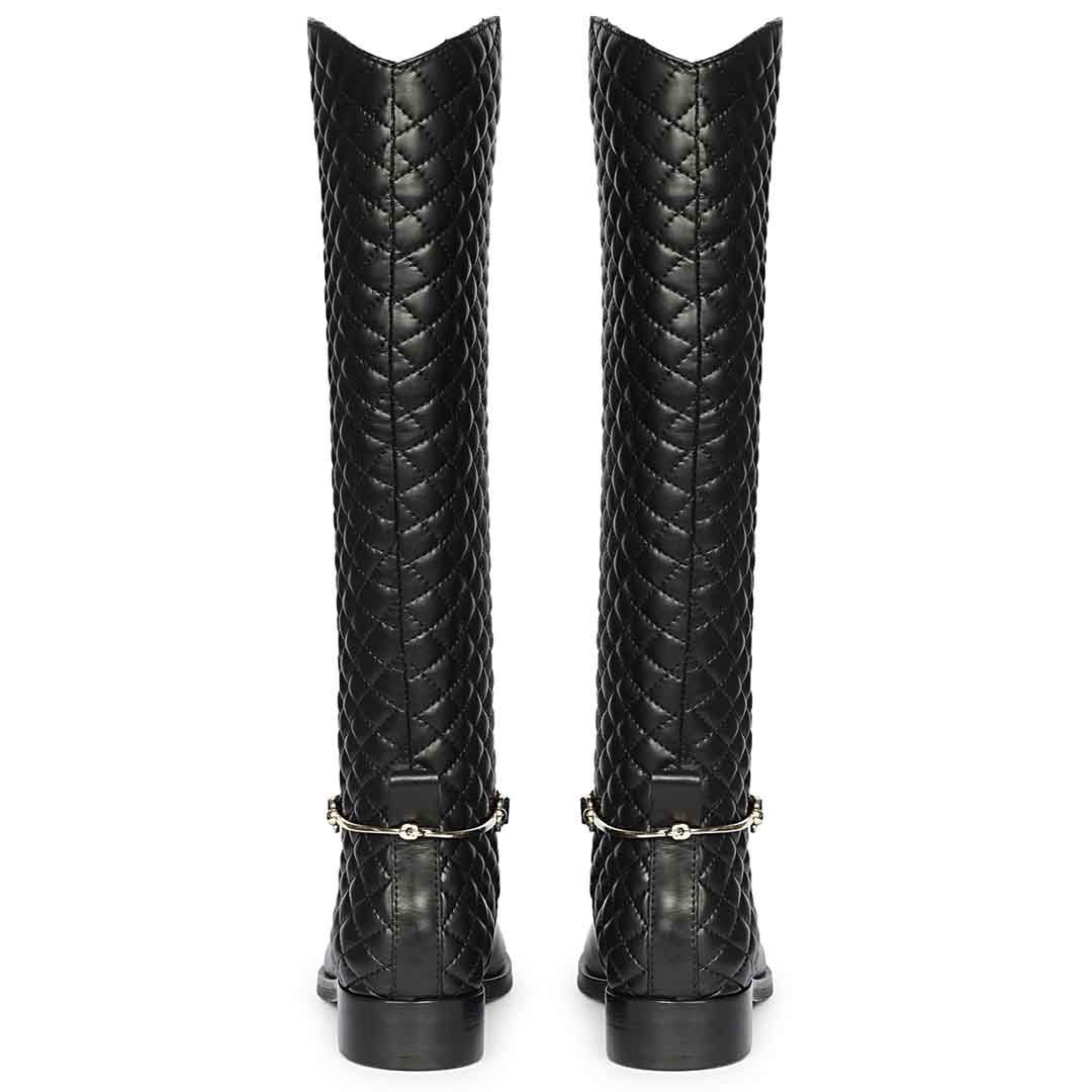 Saint Celestine Quilted Black Leather Long Boots