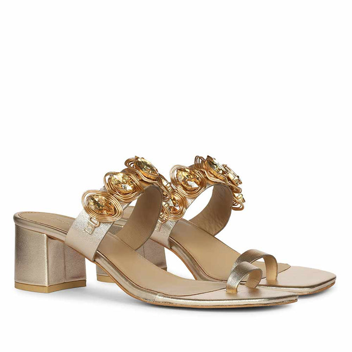 Saint Noreen Gold Embellished Leather Block Heels