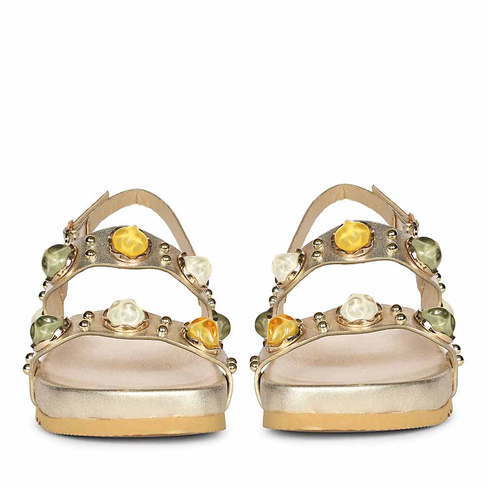 Saint Solira Multi Stone Metallic Gold Leather Footbed Sandals