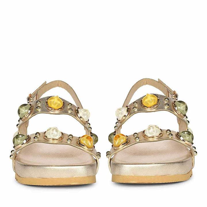 Saint Solira Multi Stone Metallic Gold Leather Footbed Sandals