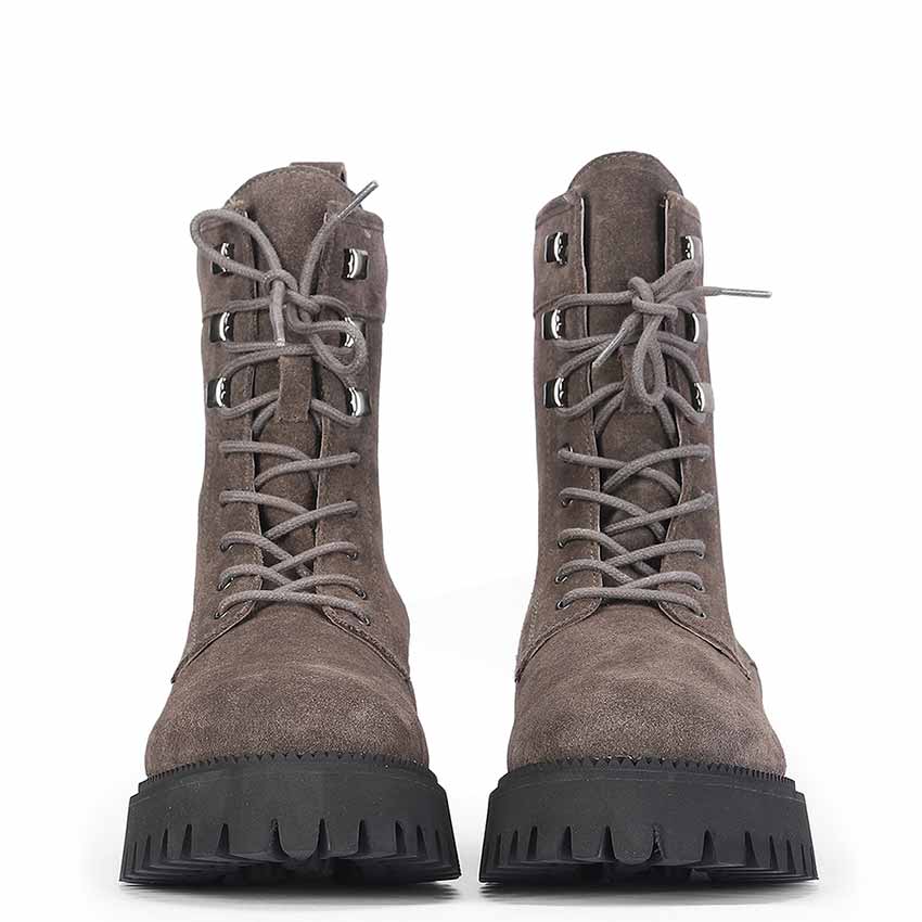 Saint Anastasia Grey Suede Leather Lace Up High Ankle Boots