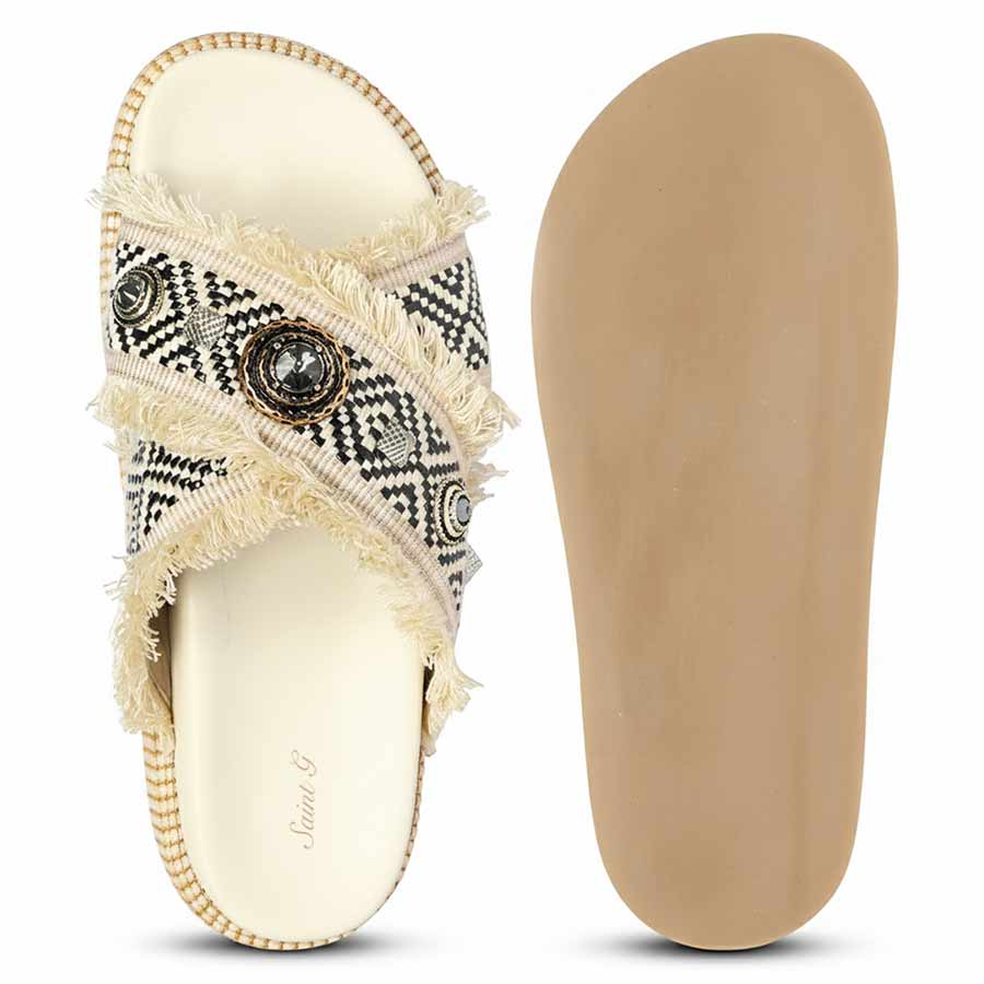 Saint Lenora Raffia Fringe Beige Leather Platform Sandals