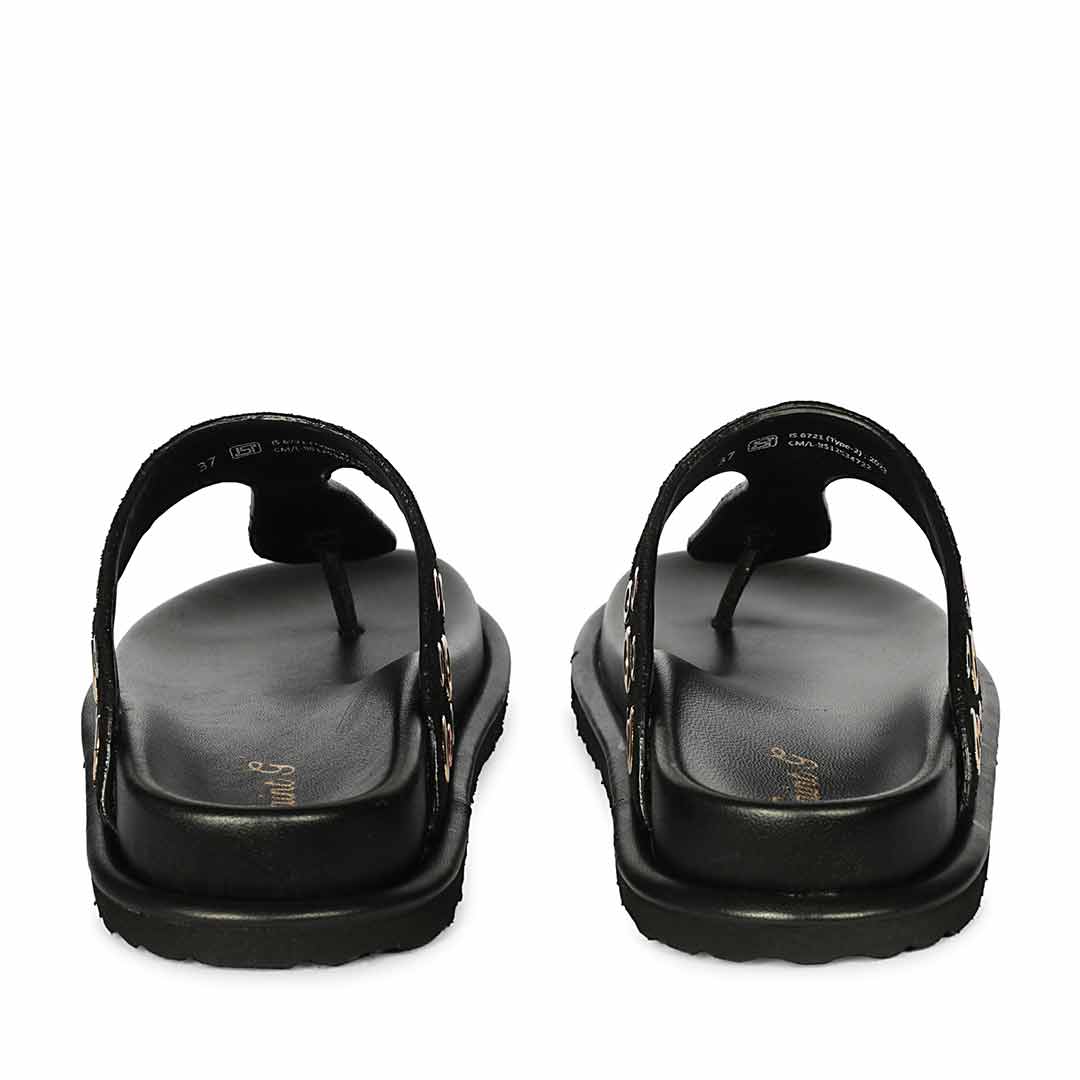 Saint Raelyn Eyelet Black Leather Footbed Sandals