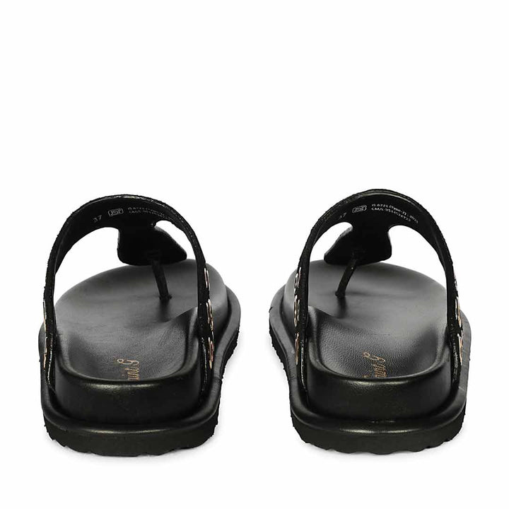 Saint Raelyn Eyelet Black Leather Footbed Sandals