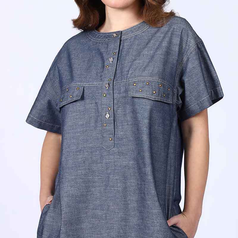 Saint Clara Grey Cotton Chambray Short Dress