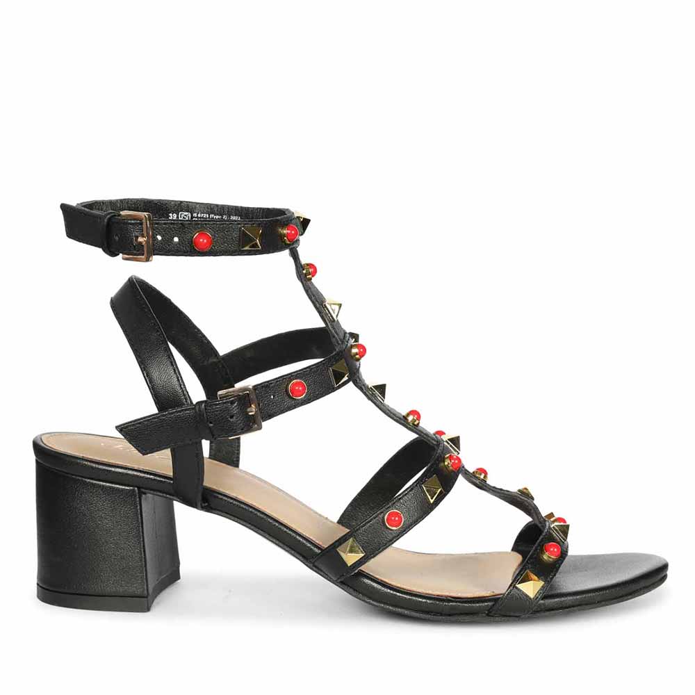 Saint Lucien Black Leather Studded Gladiator Block Heels