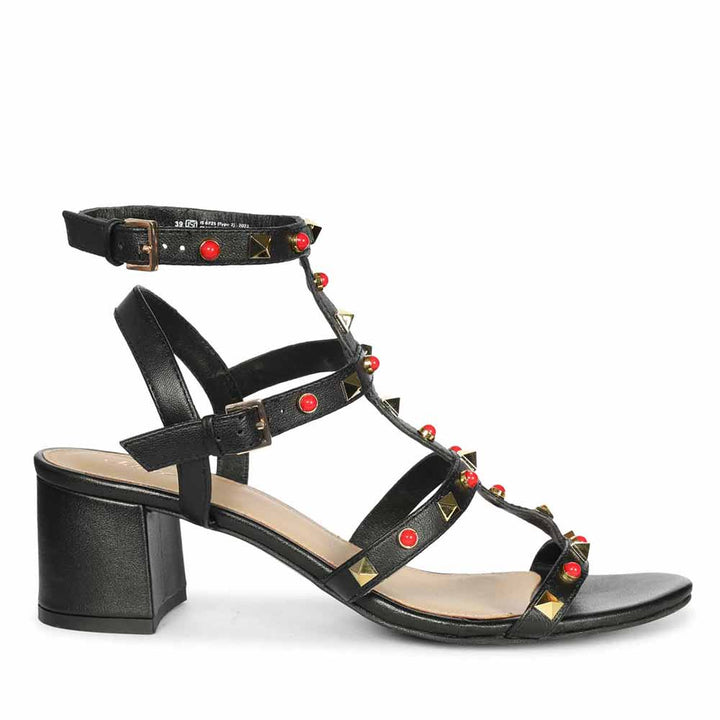 Saint Lucien Black Leather Studded Gladiator Block Heels