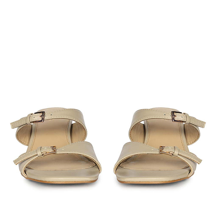 Saint Ellery Buckle Beige Leather Block Heel Sandals