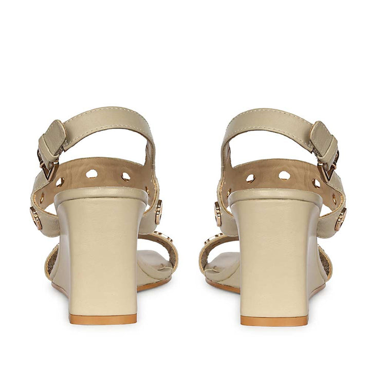 Saint Julien Flower Eyelets Beige Leather Wedge Heels