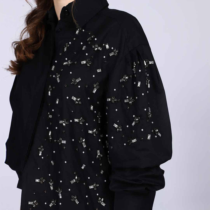 Saint Amelia Black Cotton Rhinestone Shirt