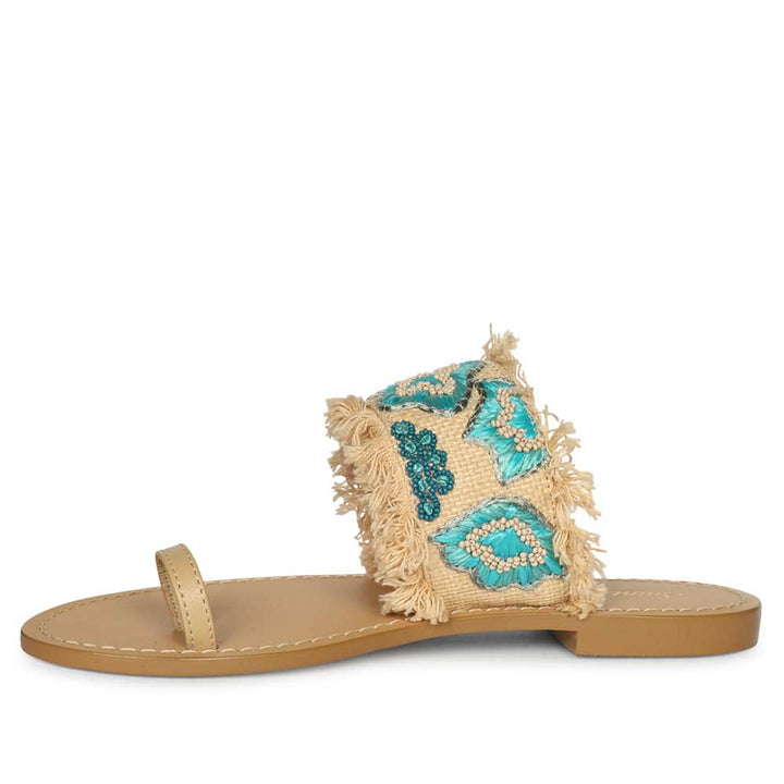 Saint Zuzu Turquoise Embroidered Leather Flats