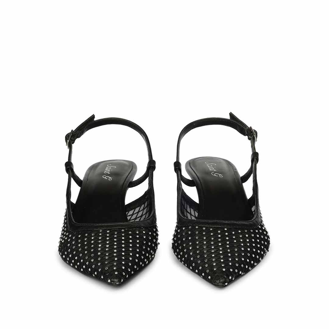 Saint Twila Crystal Embellished Black Leather Slingbacks