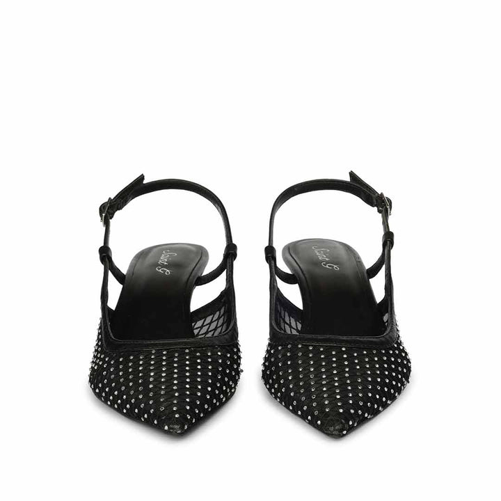 Saint Twila Crystal Embellished Black Leather Slingbacks