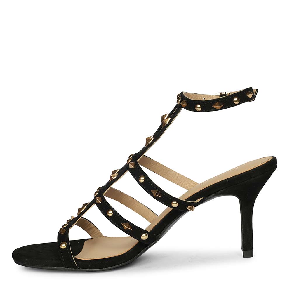 Saint Quenel Metallic Black Leather Studded Stilettos