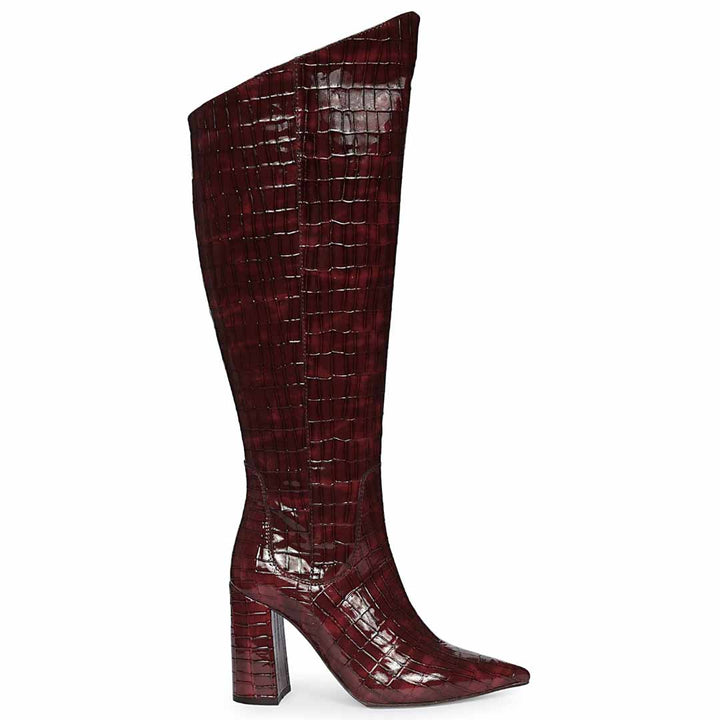 Saint Myla Bordo Croco-Embossed Knee High Leather Boots