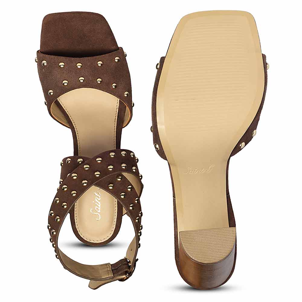 Saint Maren Studded Brown Suede Leather Heels