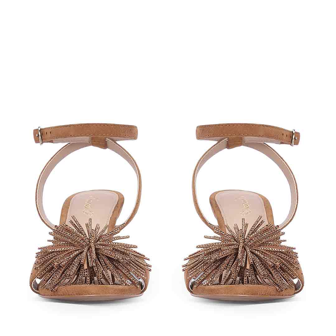 Saint Liora Tan Suede Leather Fringe Stilettos