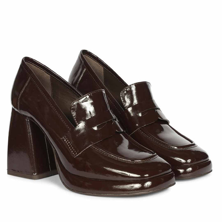 Saint Belen Choco Brown Crinkle Patent Moccasins