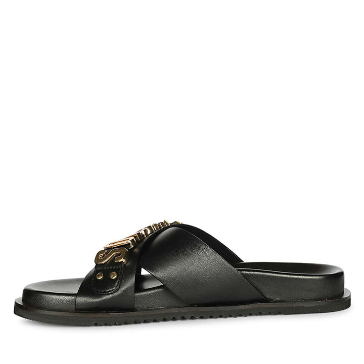 Saint Yorien Black Leather Footbed Sandals
