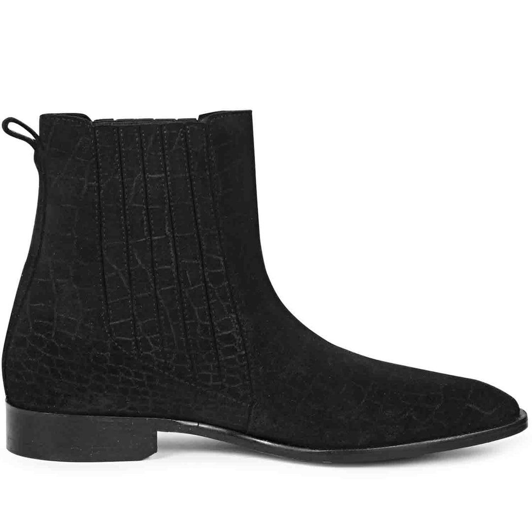 Saint Ollie Black Croco Print Suede Leather Chelsea boot