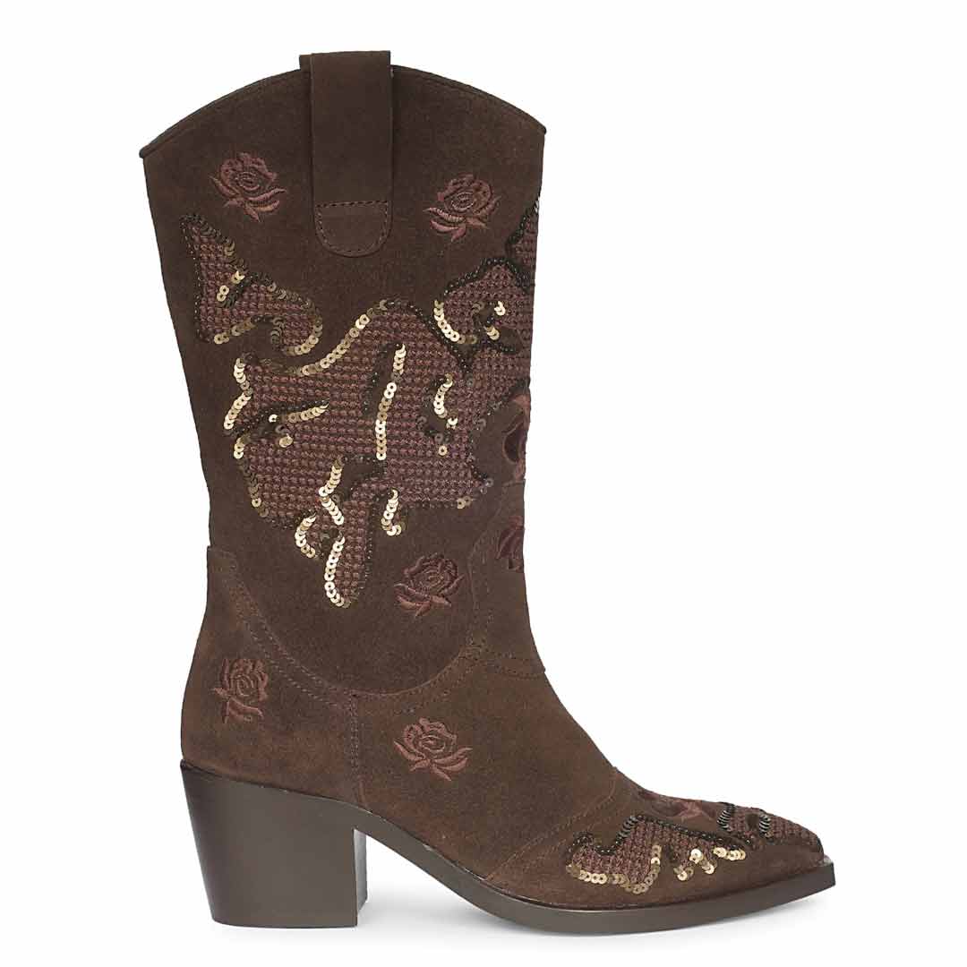 Saint Chloe Brown Suede Leather Western Boots