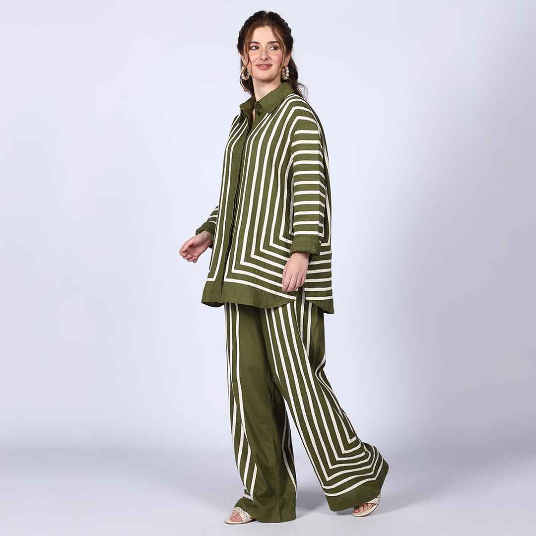 Saint Kayla Green Cotton Poplin Stripe Top