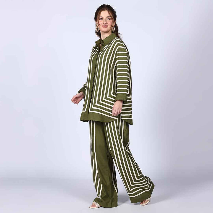 Saint Kayla Green Cotton Poplin Stripe Top
