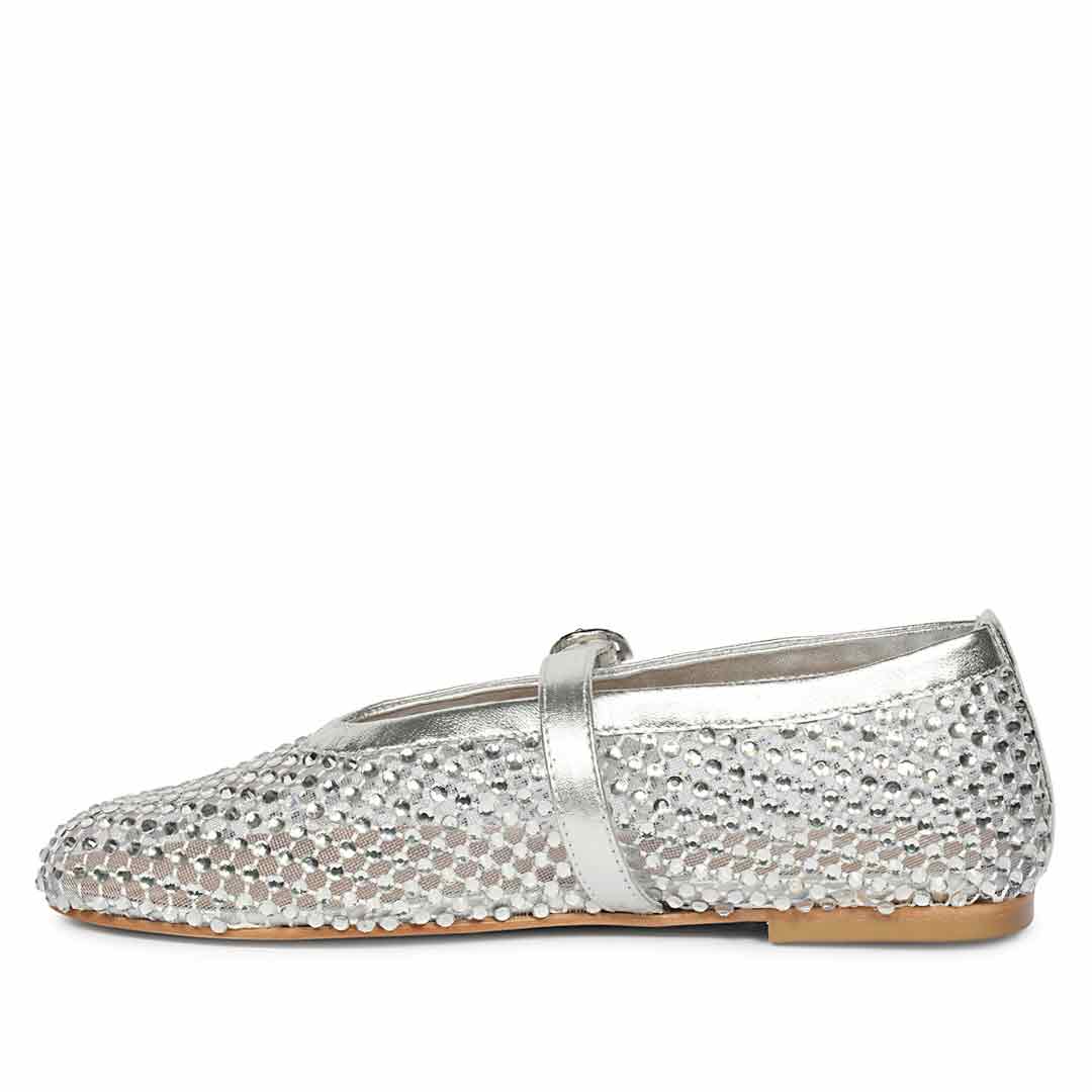 Saint Lennon Strass Embellished Silver Leather Flats
