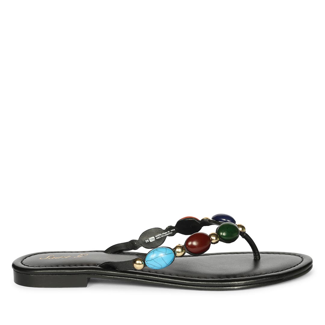 Saint Milira Multi Stone Black Leather Flats