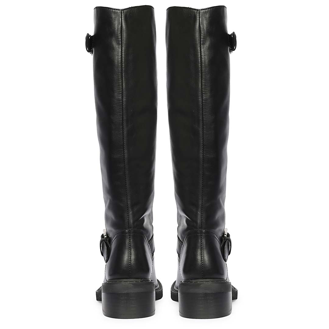 Saint Imogen Multi Studs Black Leather Long Boots