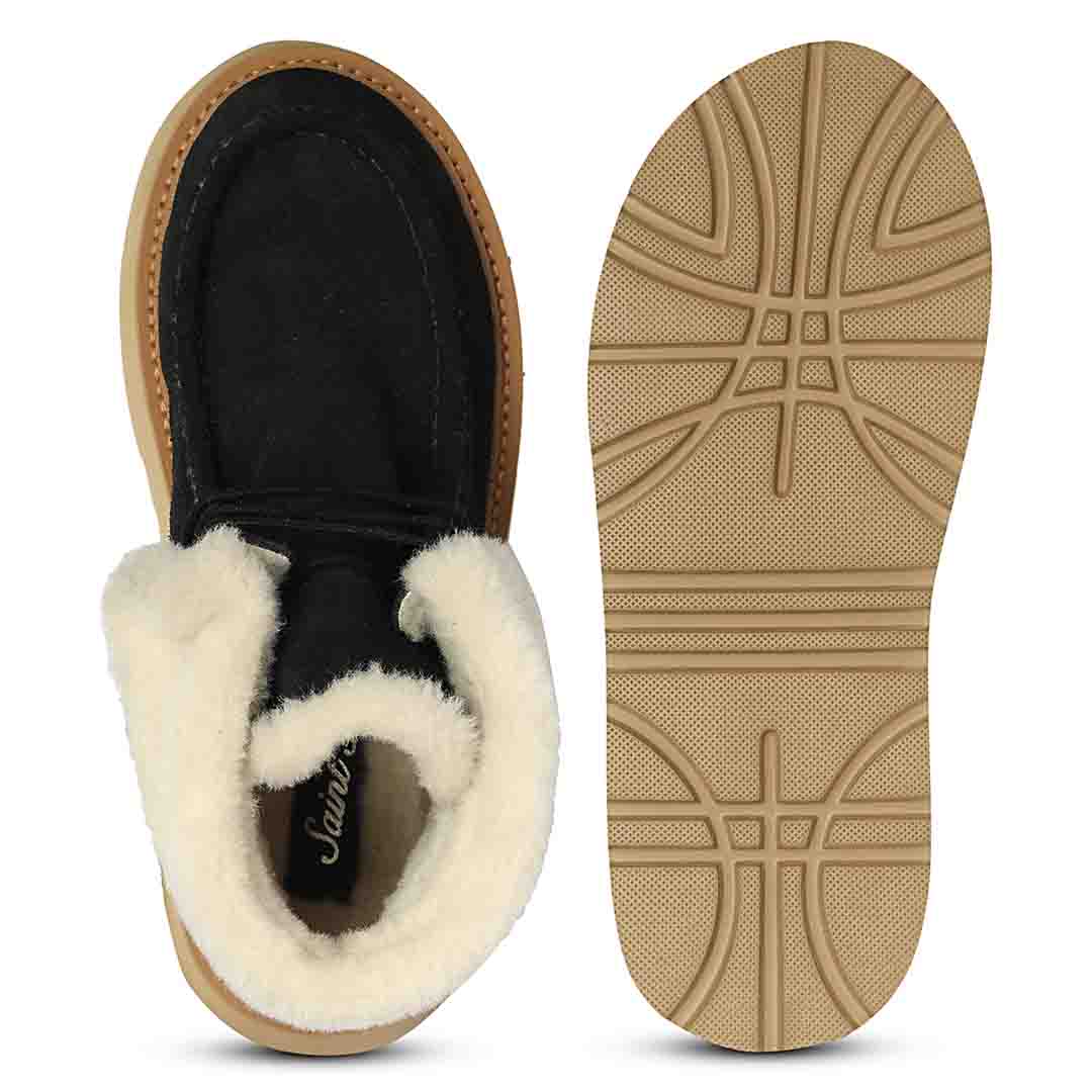 Saint Svaline Black Suede Leather Fur-Lined Platform Boots