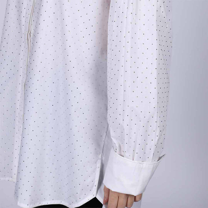 Saint Florence White Crystal Embellished Cotton Shirt