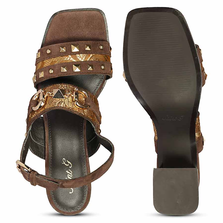 Saint Edie Embellished Metallic Brown Leather Block Heel