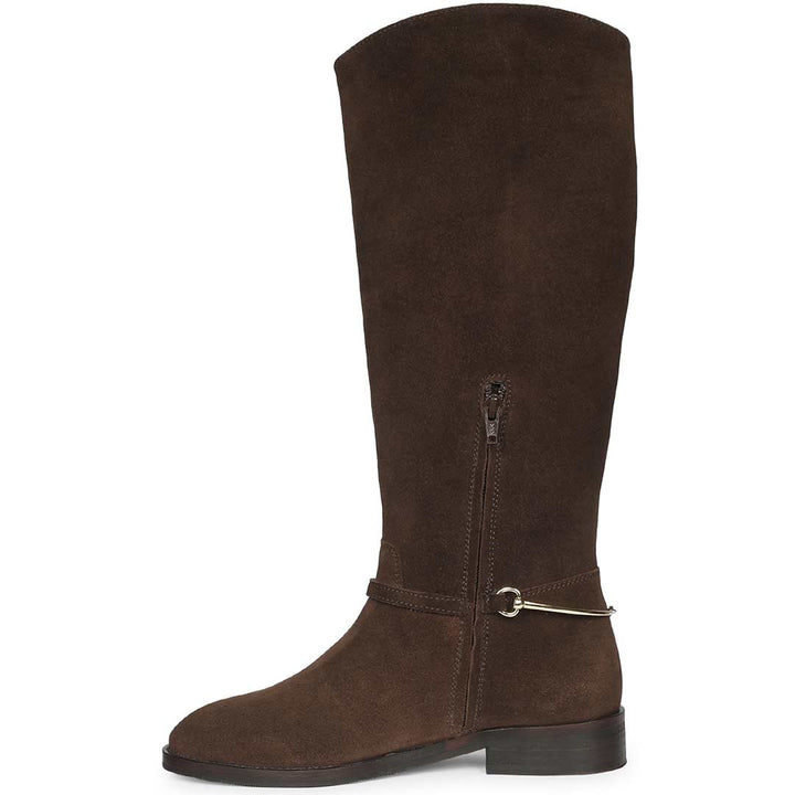 Saint Precious Hoesbit Trim Brown Suede Knee High Boots