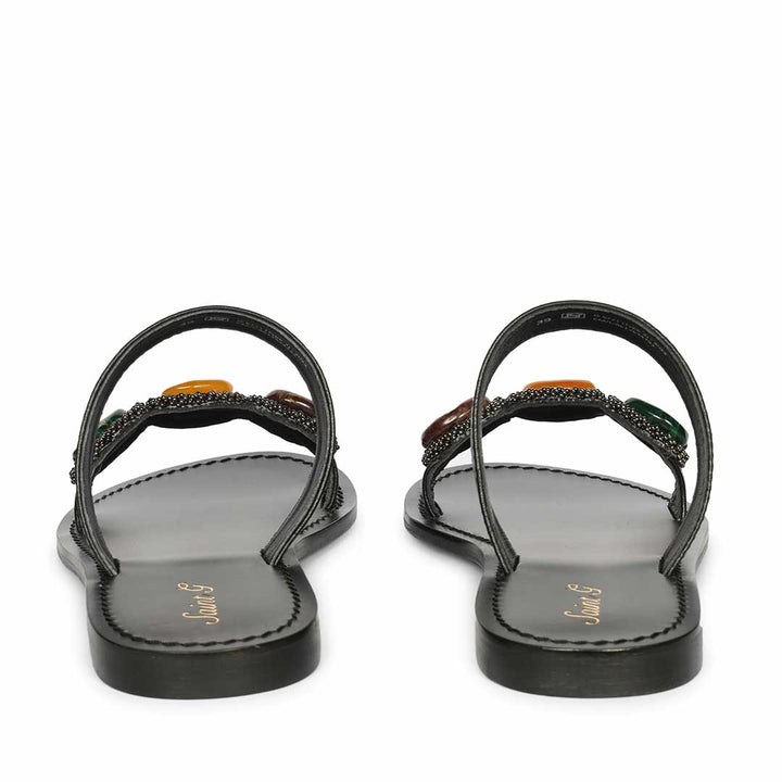 Saint Eva Multi Stone Adorned Black Leather Flats