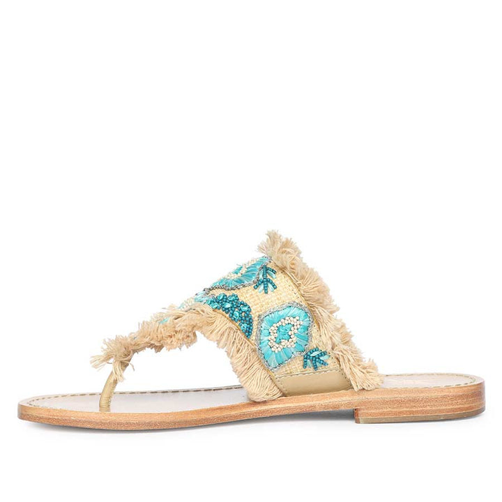 Saint Flora Turquoise Hand-Embroidered Leather Flats