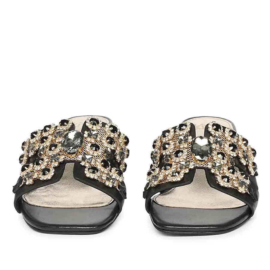 Saint Fiorenza Stone Embroidered Brown Leather Block Heels