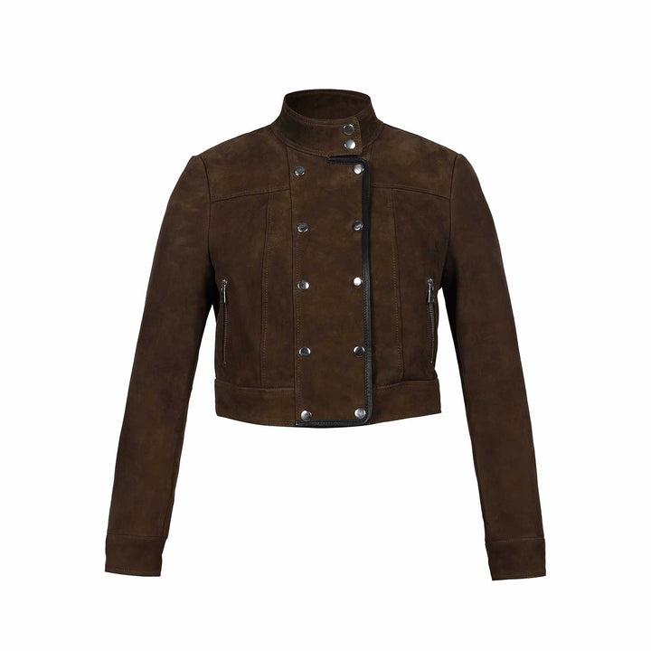 Saint Alora Olive Suede Leather Women Collar Jackets