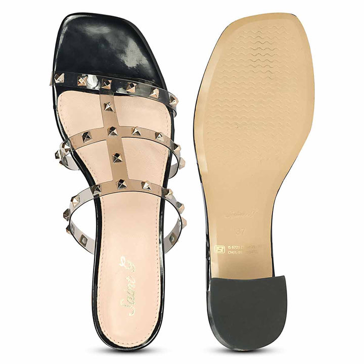 Saint Novara Metal Studded Black Vegan Leather Heels