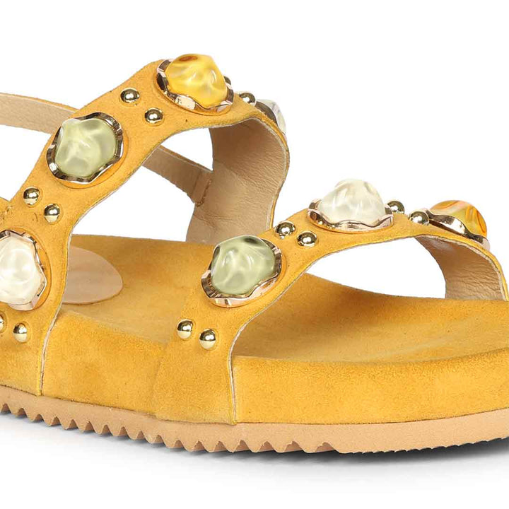 Saint Solira Multi Trim Yellow Suede Leather Footbed Sandals