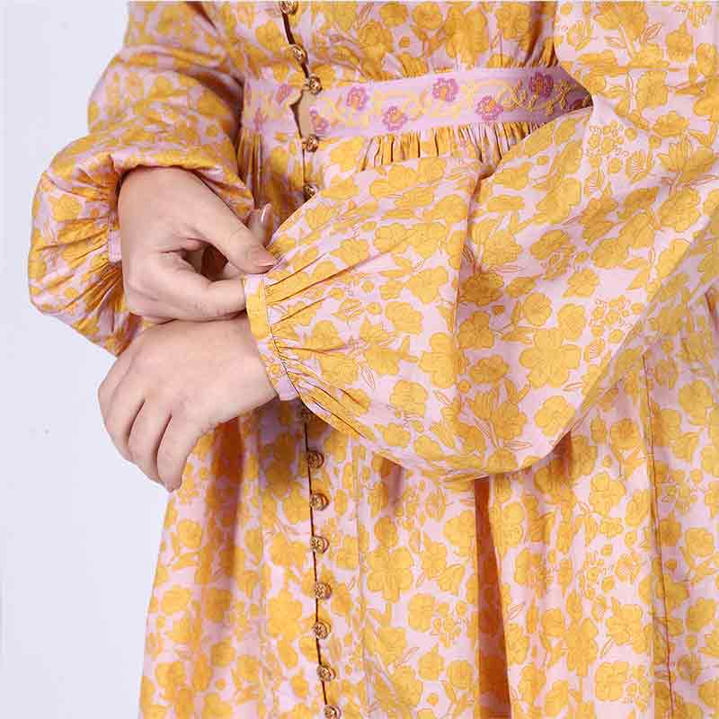 Saint Alessia Yellow Multicolour Cotton Voile Dress